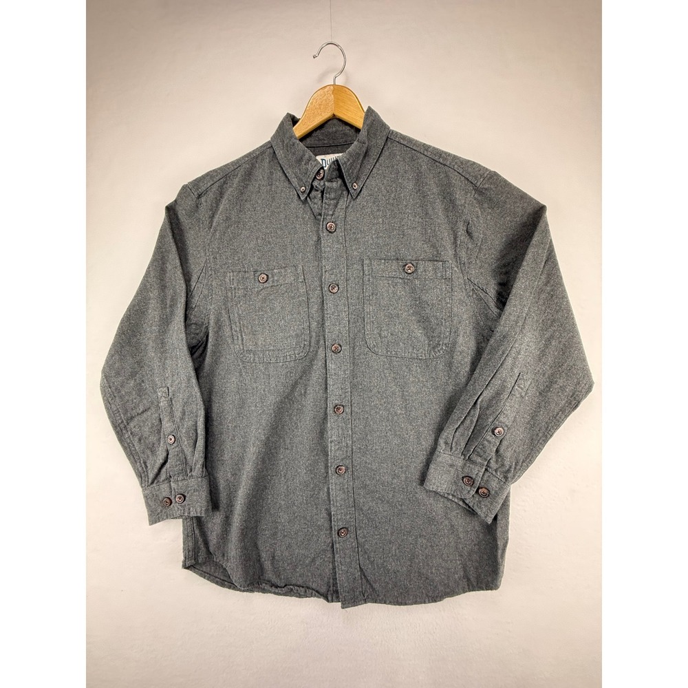 Duluth Trading Co Flannel Shirt Mens Medium Relaxed‎ Fit Gray Cotton Button Down